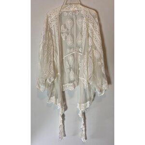 Sheer White Lace Kimono Cardigan Boho Style 1X-3X Open Front